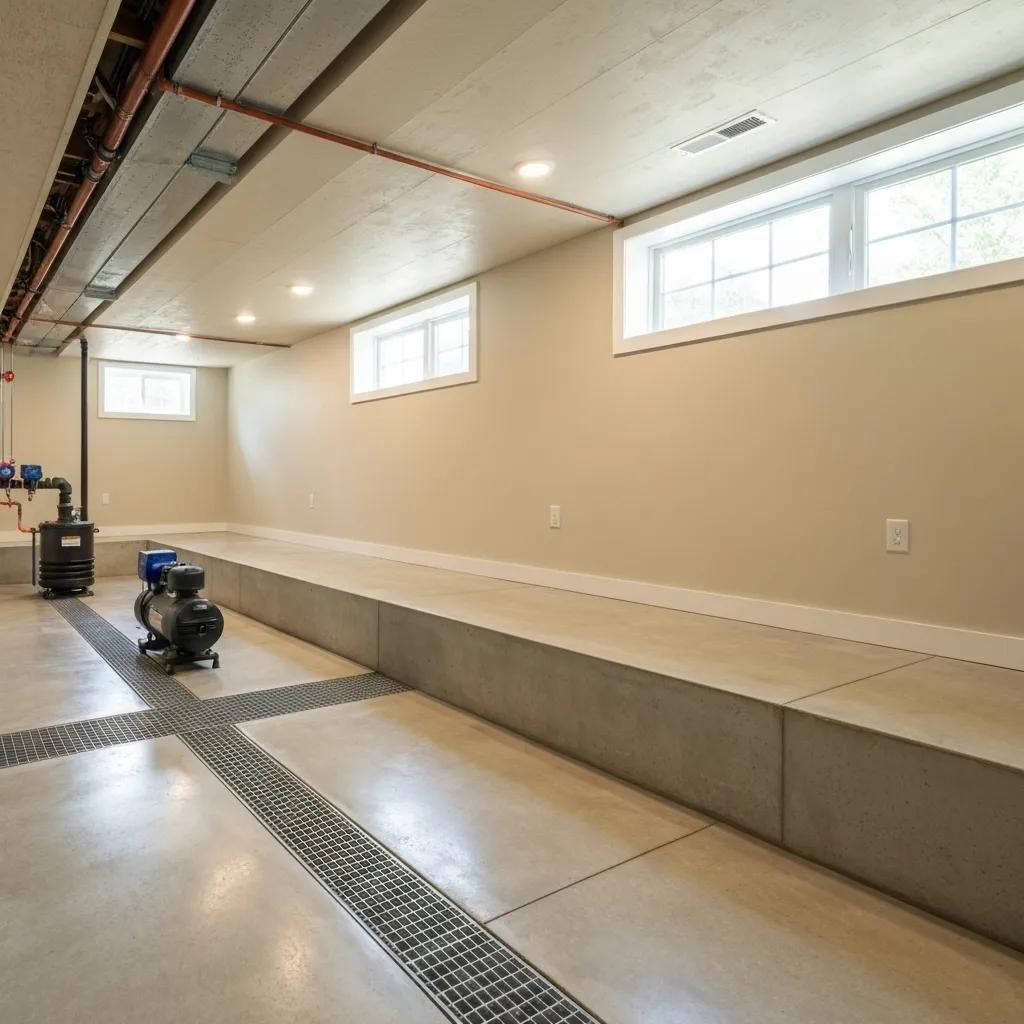 Expert basement waterproofing solutions for a dry, secure home, featuring advanced sump pumps and drainage systems