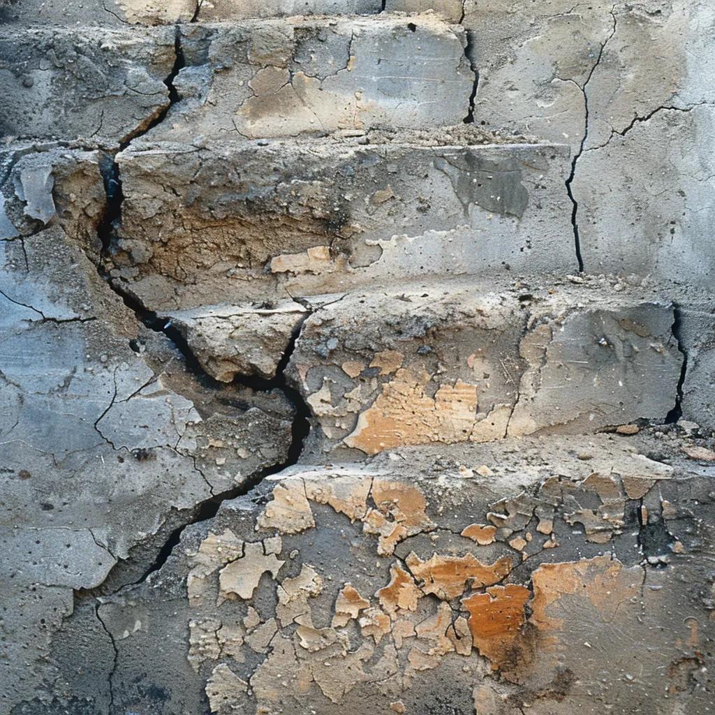 Different types of foundation cracks indicating potential water entry in a basement